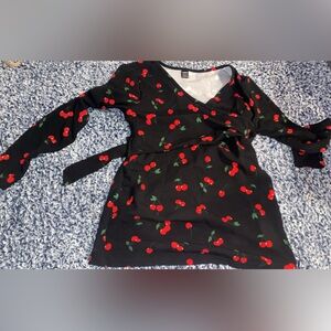 Maternity SHEIN Black Top with Red Cherry Design